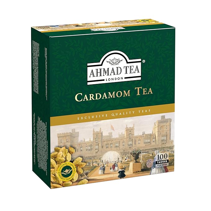 Ahmad Tea Black Tea, Cardamom Teabags (No Envelopes), 100 ct - Caffeinated and Sugar-Free - Bloomnest