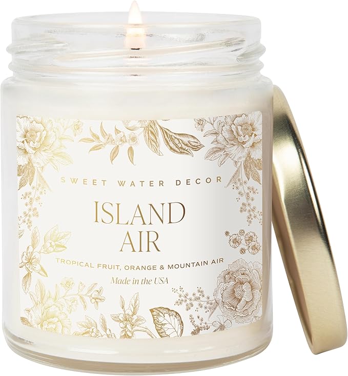 Sweet Water Decor Island Air Patterned Candle – Soy Candles with Tropical Fruits, Sugared Oranges, Limes – 40 Hour Burn – 9oz Clear Glass Jar – Summer Candles for Home Decor - Bloomnest