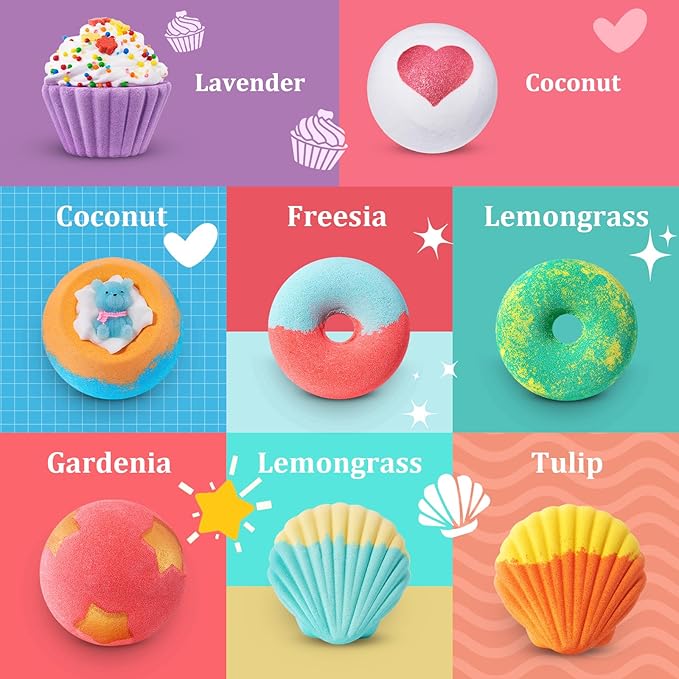 STNTUS INNOVATIONS Bath Bombs, 7 Natural Bath Bomb Gift Set, Bubble Bathbombs for Women Kids, Shea Butter Moisturize, Gifts for Mom Her Girlfriend, Mothers Day Gifts, for Birthday Valentines Christmas - Bloomnest