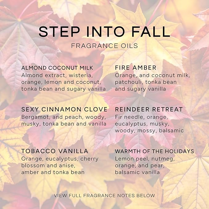Eternal Essence Oils Step Into Fall Set of 6 Premium Fragrance Oils - Almond Coconut Milk, Fire Amber, Sexy Cinnamon Clove, Reindeer Retreat, Tabacco Vanilla, and Warmths of The Holidays - 10ML - Bloomnest
