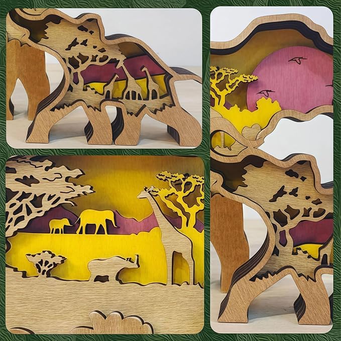3D Wood Carving Animals Lamp Home Decorative, Cute Bear Family Elephant Presents Ideas Christmas Living Room Office Decor Warm LED Night Lights Gift for Friend Daughter Son Mom Dad (Elephant) - Bloomnest