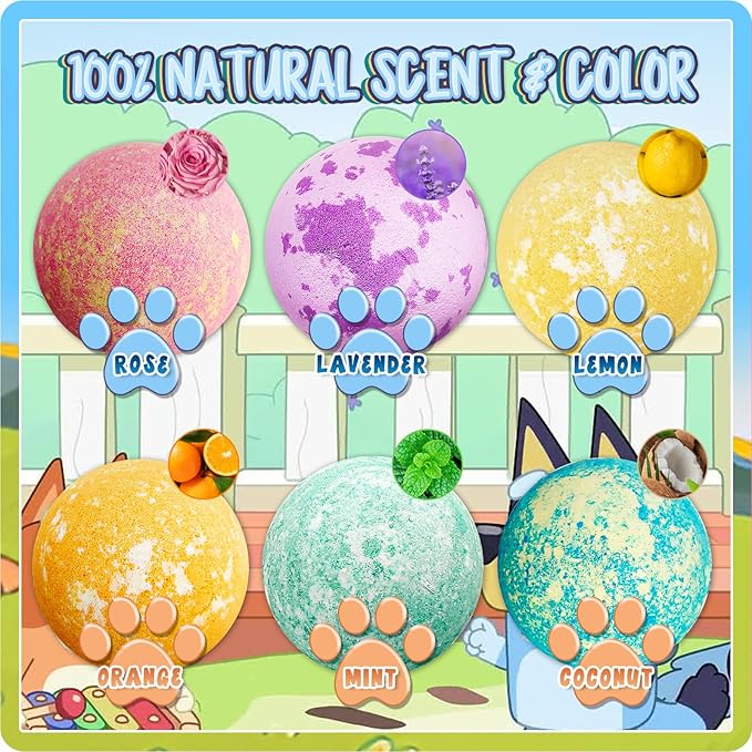 Bath Bombs for Kids: XXL Bath Bombs with Surprise Inside, Organic Bath Bombs Rich in Natural Essential Oils, Kids Bath Bombs Gift Set for Dry Skin Moisturize, Gifts Card for Kids (6 Pcs) - Bloomnest