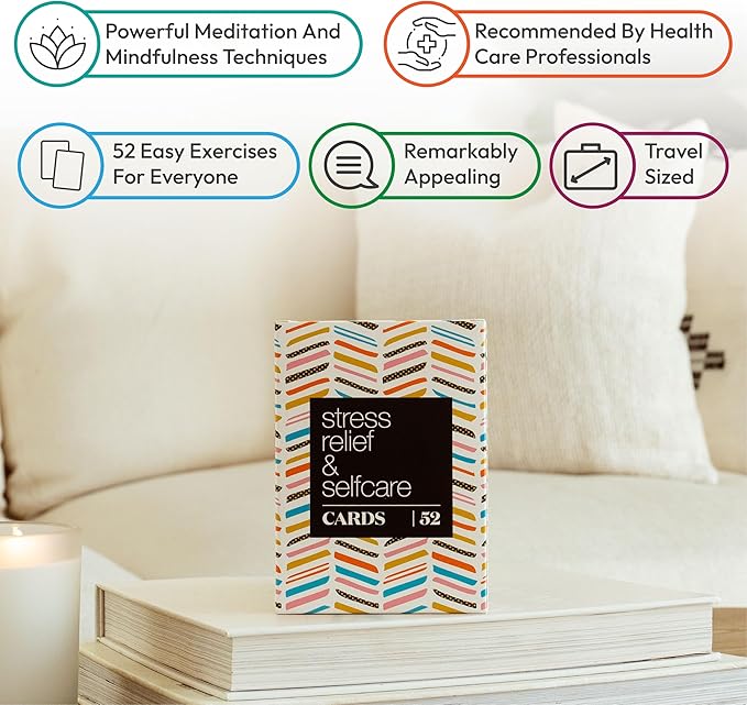 Allura & Arcia 52 Stress Less & Self Care Cards - Mindfulness & Meditation Exercises - Anxiety Relief & Relaxation - Bloomnest