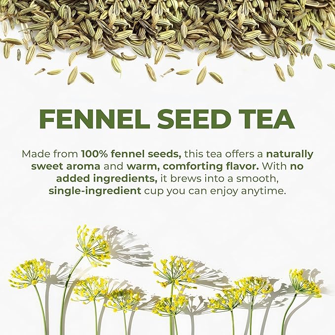 LeafLea 80 Premium Fennel Tea Bags, Pure Dried Fennel Seed Tea, Daily Ease & Balance, Naturally Sweet Taste, Caffeine-Free, Sugar-Free, Non-GMO, Vegan, Individually Wrapped - Bloomnest