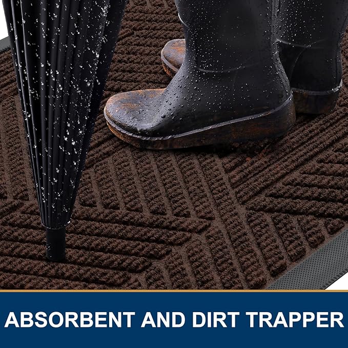 Smiry Front Door Mat Outside Entrance, Heavy Duty Sturdy Natural Rubber Doormat, Trap Dirt and Moisture, Easy Clean Low Profile Mats for Indoor Outdoor Entry, Irregular Triangle (36x24, Dark Brown) - Bloomnest
