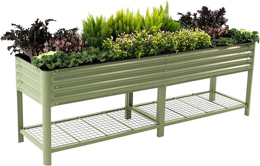 Elevated Raised Garden Bed-V Series, 2' x 8' Garden Beds with Legs & Storage Rack for Patio Porch, 1400 Lbs Weight Capacity, Outdoor Planter Boxes for Gardening Herbs Vegetables Flowers, Olive Green - Bloomnest