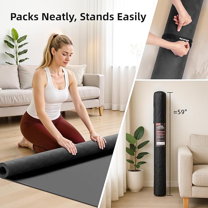 Extra Large TPE Yoga Mat 72"x35" / 78"x57" - Wide Non-Slip Mat for Yoga, Pilates & Home Gym, 6mm Thick Cushion for Comfort & Balance, Waterproof, Easy to Carry with Strap or Bag for Solo or Partner Workouts