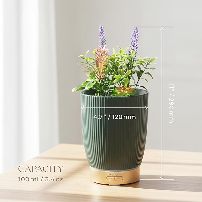 Earnest Living Essential Oil Diffuser Ceramic Artificial Succulent Plants Potted Diffuser 100 ml for Lavender Essential Oils Timers Night Lights and Auto Off Humidifier Aromatherapy Diffusers for Gift - Bloomnest