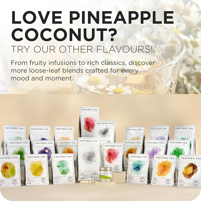 Tastings Tea Pineapple Coconut Loose Leaf, 2.25 oz | Tropical Black Blend & Fruit Infusion | Medium Caffeine | Naturally Sweet & Energizing | Small Batch & Sustainably Sourced | Resealable Pouch - Bloomnest
