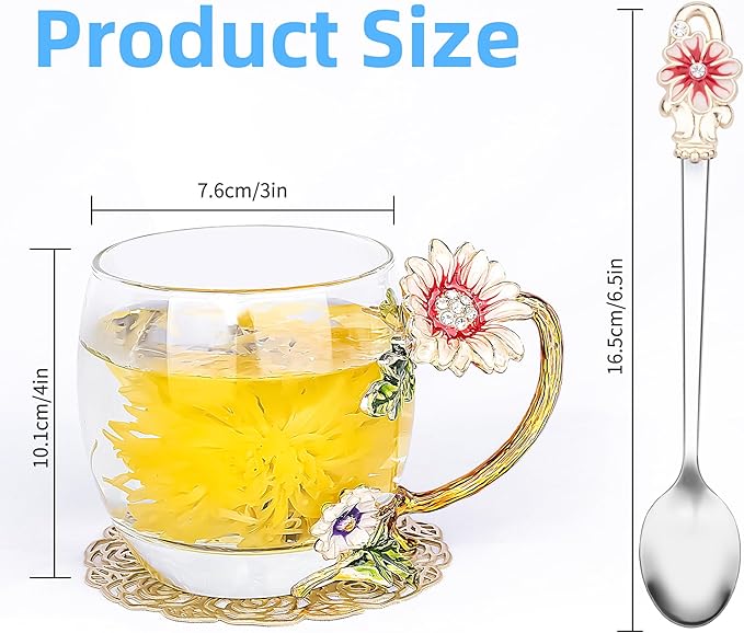 Flower Tea Cup,Butterfly Daisy Glass Fancy Coffee Mug with Spoon,Gift Box for Her Mom Wife Grandma Girls Friends Valentines Christmas Birthday Present Idea for Juice,Hot/Cold Drinks Use (purple-A) - Bloomnest
