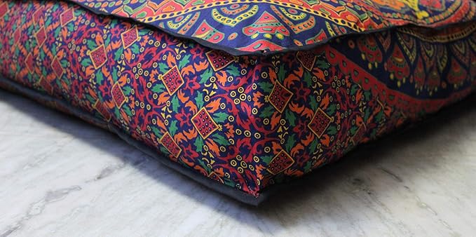 New Blue Ombre Mandala Barmeri Large Floor Pillow Cover Cushion Meditation Seating Ottoman Throw Cover Hippie Decorative Zipped Bohemian Pouf Ottoman Pom Pom Cases 24" Square - Bloomnest