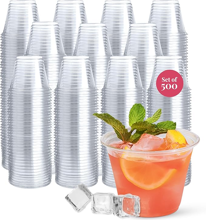 Prestee 500 Clear Plastic Cups - 9 oz Cocktail Cups for Parties and Events, Plastic Cocktail Glasses, Disposable Drinkware - Durable Drinkware, Bulk 500 Party Supplies - Bloomnest