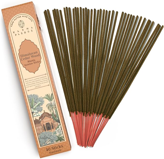 Incense Sticks, Himalayan Cedarwood Incense, Made with Natural Ingredients, Hand Rolled Aromatic Masala, 40 Stick Pack, 45-60 Minute Burn Time, Best for Home Fragrance, Meditation, Yoga, Relaxation KARMAPLEDGE