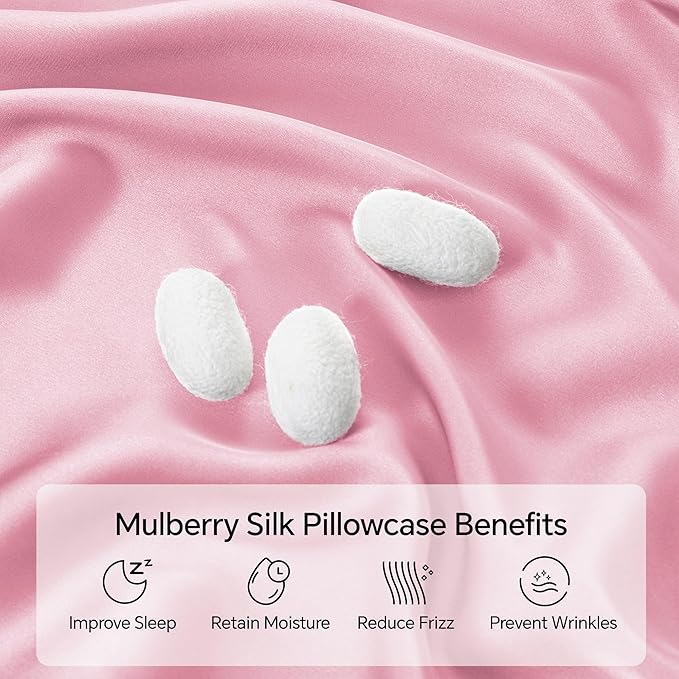 INFIIXSO Mulberry Silk Pillowcase for Hair and Skin, Silk Pillow Cases King Size with Hidden Zipper 20"x40", Extraordinary Smooth and Soft Cooling Pillow Cases for Hot Sleepers(Pink, 1 Pack) - Bloomnest