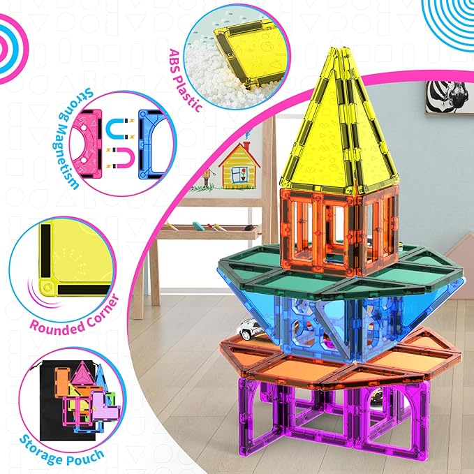 250 PCS 3D STEM Educational Magnetic Tiles for Kids Magnetic Blocks for Kids Magnetic Building Blocks Set - Bloomnest