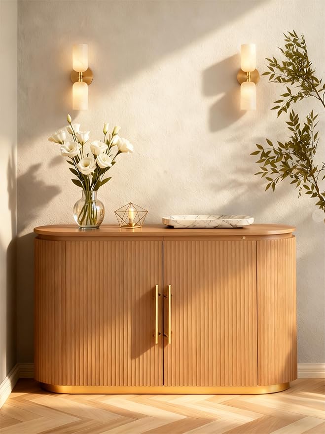 Alabaster Wall Sconces Set of Two, 14in Modern Spanish Natural Marble Bathroom Vanity Sconces, Brass Alabaster Sconce Wall Lighting, Gold Wall Light Fixtures Decor for Bedroom Living Room Staircases - Bloomnest