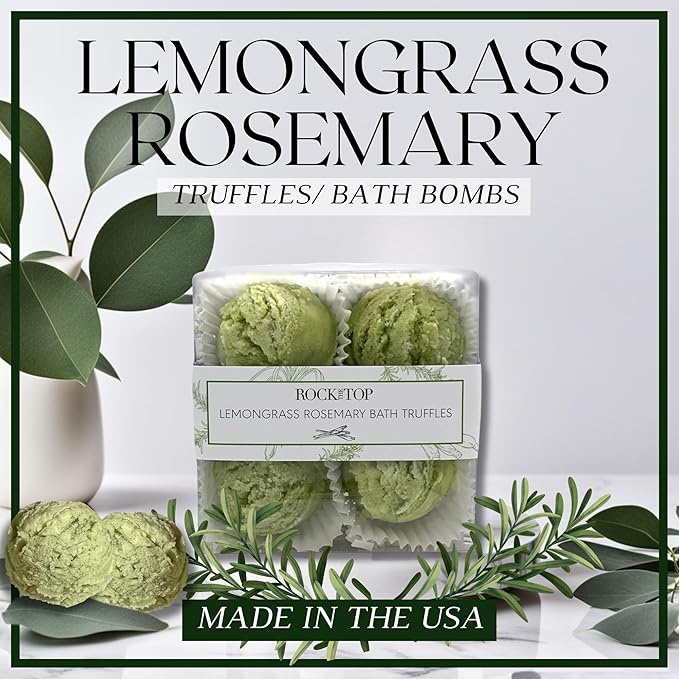 | 6 Lemongrass Rosemary Self Care Gifts for Women, Aromatherapy Epsom Salt Bath Soak, Lavender Soap, Bath Bombs, Bath Salts with Plant Based Loofa Dry Brushing Body Brush Gift - Bloomnest
