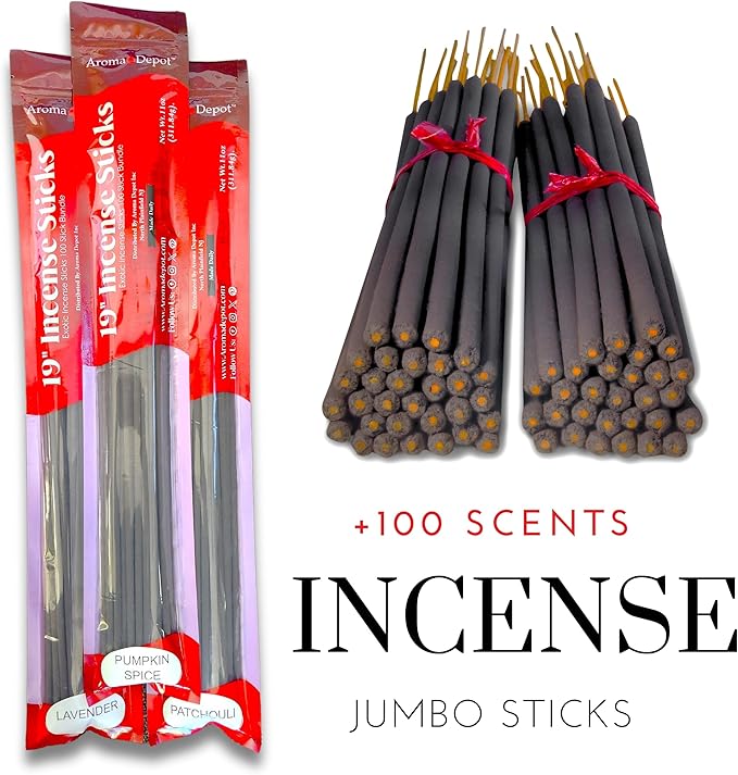 Aroma Depot Lavender 19'' Incense Sticks Jumbo. Approx 27 to 30 Sticks Per Bundle. 19 Inch Extra Large, Each Natural Stick Burns for 3 to 4 Hours. Most Exotic Long-Lasting Fragrance. AromaDepotInc