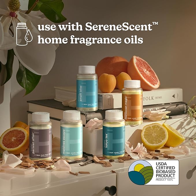 Homedics SereneScent Waterless Home Fragrance Diffuser, Use with Homedics SereneScent Oil (Sold Separately), Patented Air Diffusion Technology, Clean & Natural Fragrance, Enhances Mood, Large Rooms - Bloomnest