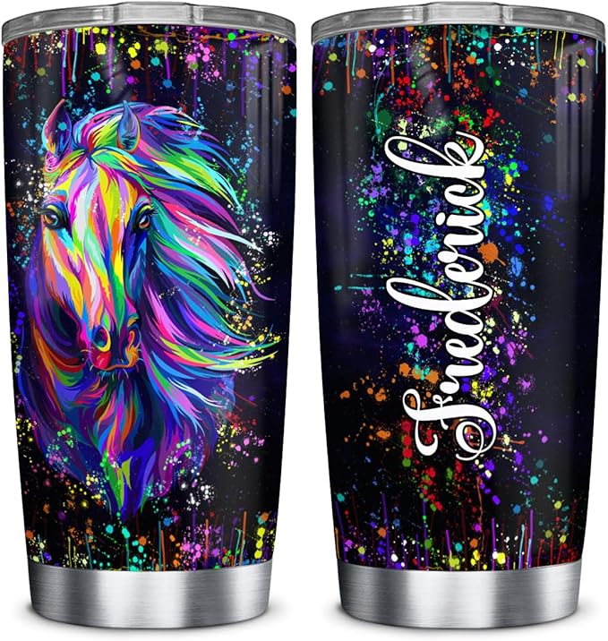 Wassmin Horse Tumbler Personalized Tumblers 20oz 30oz With Custom Name Watercolor Horses Equestrian Gifts For Women Girls Tumblers Stainless Steel Coffee Travel Mug Cup Birthday Christmas Stuff Gifts - Bloomnest