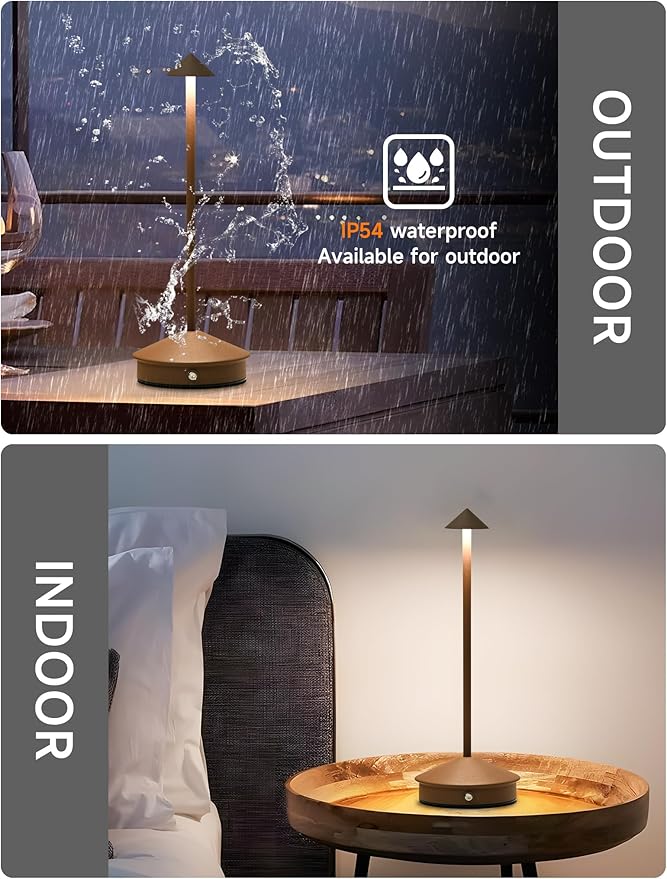 Cordless Table Lamps,LED Rechargeable Desk Lamp,Portable Modern USB Battery Operated Lights,Outdoor Waterproof Touch Dimmable,for Patio,Restaurant,Bar,Camping,Dining Home Set of 2 Brown - Bloomnest