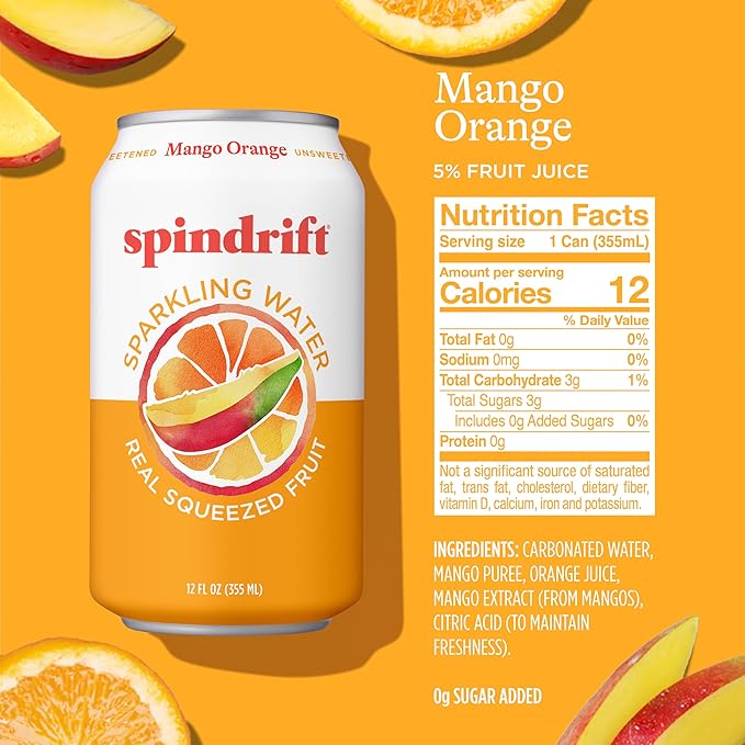 Spindrift Mango Orange Sparkling Water SpindriftSparklingWater
