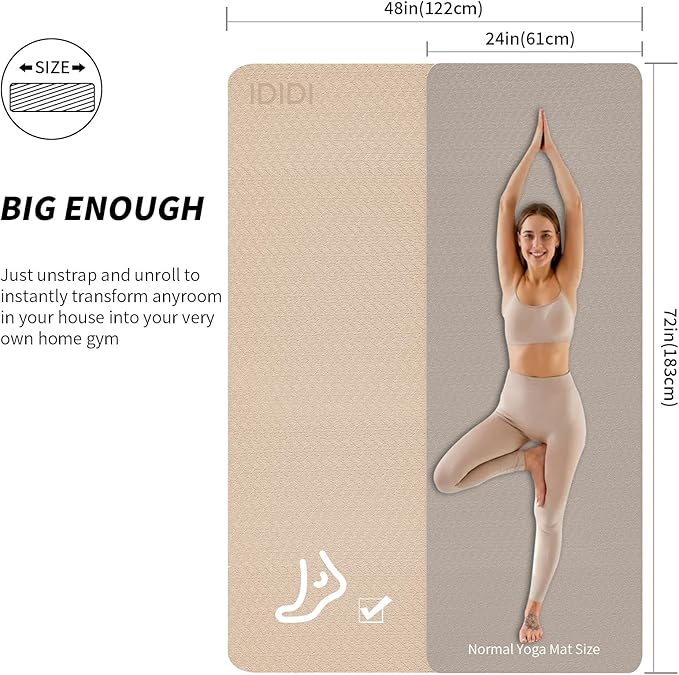 Large Yoga Mat (6'x 4') - Extra Long and Wide 72 x 48 inches, Non-Slip POE Fitness Mat, Eco-Friendly, Thick Wide Exercise Mat for Home Workouts,Ideal for Yoga and Pilates. - Bloomnest