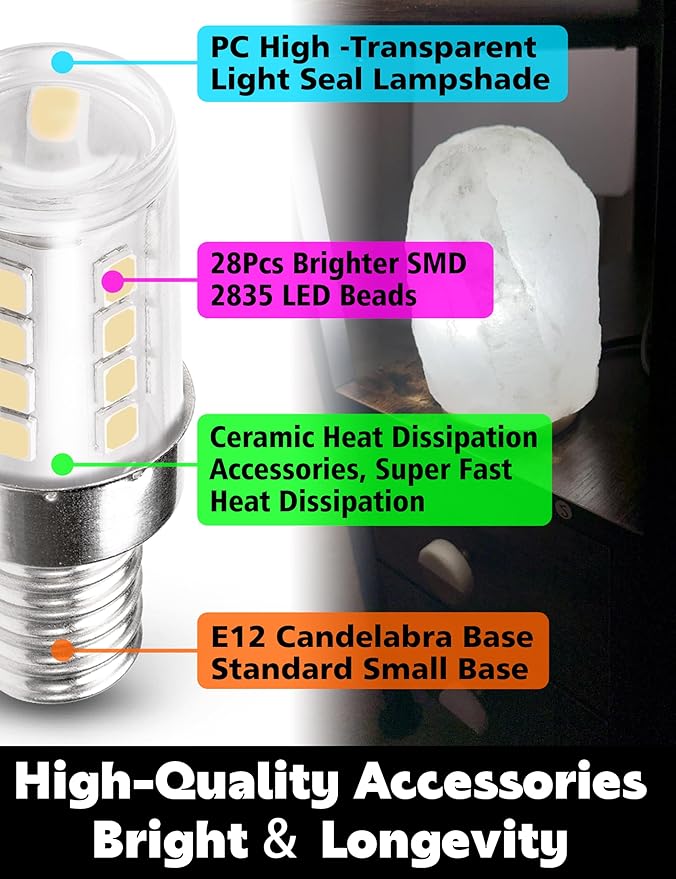 E12 2W C7 T6 LED Chandelier Bulbs 25W Equivalent, E12 Small Candelabra Base LED Bulbs, 120V 250lm 6000k White for Pendant Wall Sconces Dryer Fridge Salt Lamp, Non-Dimmable, 10Pack - Bloomnest