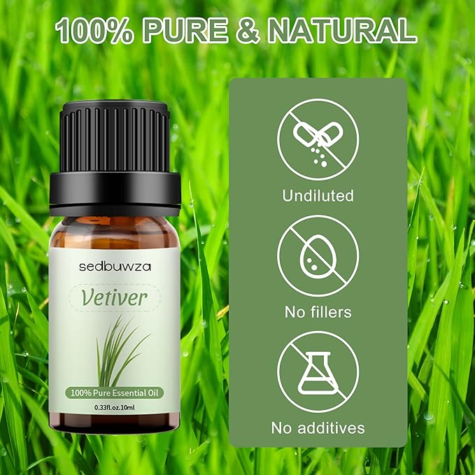 Sedbuwza Vetiver Essential Oil, Pure Organic Vetiver Fragrance Oil for Diffuser, Humidifier, Soap, Candle, Perfume Sedbuwza