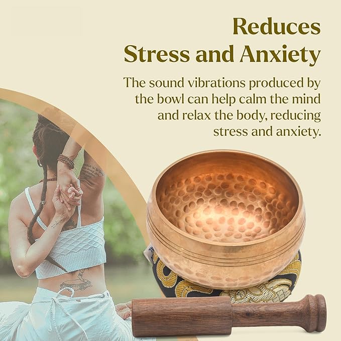 Tibetan Singing Bowl Set - Authentic Cuencos Tibetanos for Sound Healing, Meditation & Chakra Balancing - Includes Cushion, Mallet-Unique Spiritual Gifts for Women and Men (Bronze 3.5") - Bloomnest