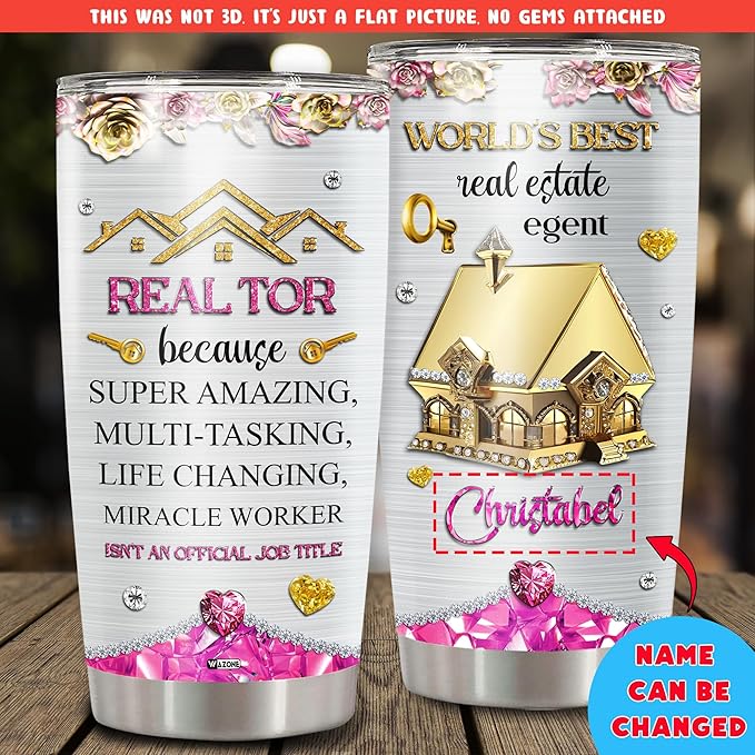 WAZONE Personalized Real Estate Agent Coffee Tumbler 20Oz 30Oz Stainless Steel Insulated Cup With Lid Travel Mug Customized Gifts Birthday For Realtors Female Brokers Coworkers Realtor Her - Bloomnest