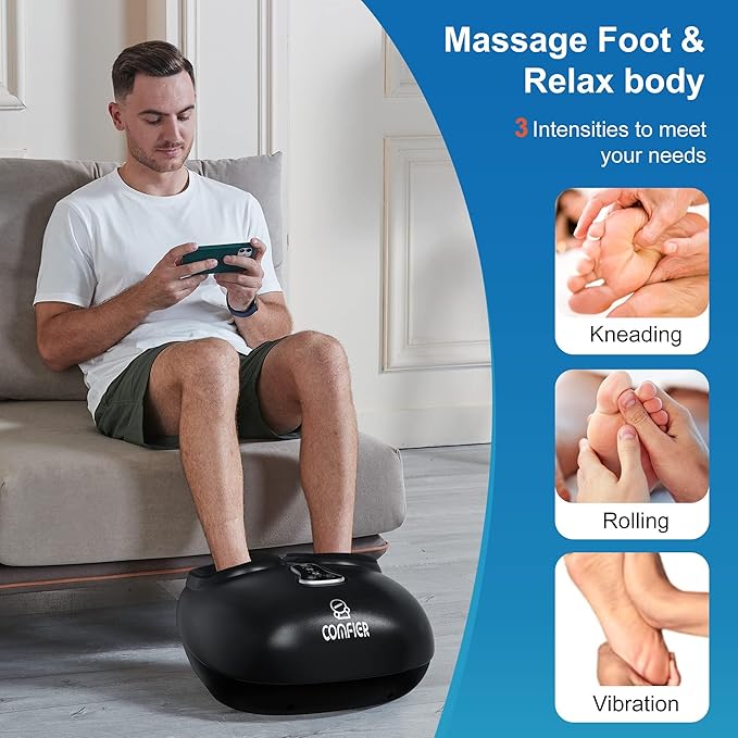 COMFIER Shiatsu Foot Massager with Heat, Vibration,Rolling Compression Feet Massager Machine for Plantar Fasciitis,Neuropathy Pain,Christmas Gifts for Women,Men,FSA Eligible HSA,Fits Size up to 13“ - Bloomnest