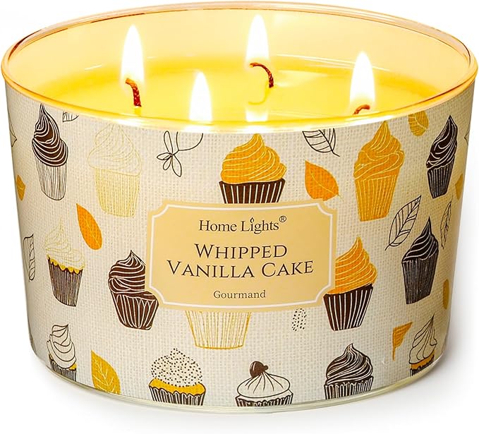 HomeLights Scented Candles for Women & Men, 18oz Candle Jars Aromatherapy 4-Wick Candle, Ideal for Rustic Modern Home Decor and Gifts, Whipped Vanilla Cake - Bloomnest