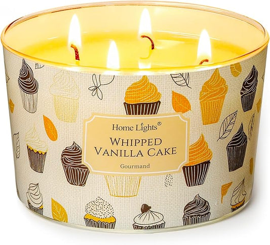 HomeLights Scented Candles for Women & Men, 18oz Candle Jars Aromatherapy 4-Wick Candle, Ideal for Rustic Modern Home Decor and Gifts, Whipped Vanilla Cake - Bloomnest