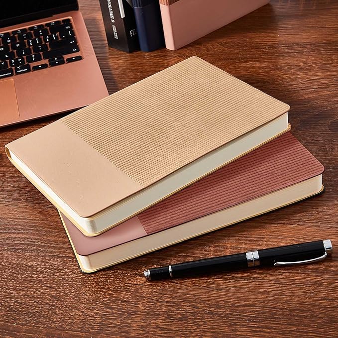Lined Journal Notebook for Work College Ruled Note Book 5.79"x8.27" A5 PU Leather Daily Journaling 216 Pages for Women Men Writing Home School Supplies Business (Khaki/Darkpink) - Bloomnest