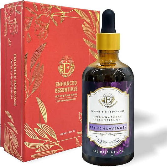 Luxurious French Lavender Essential Oil by Enhanced Essentials|with Glass Dropper|Slow Distilled & Pure| for Home,Diffusers,Skin Care,Aromatherapy,Massage,Soap & Candle Making|3.38 fl oz (100 ml) EnhancedEssentials