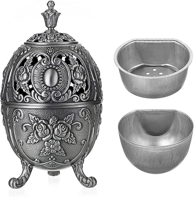 JUXYES Vintage Incense Burner Holder with Removable Ash Catchers, Metal Censer Antique Cone Coil Incense Burner Holder Zinc Alloy Spiritual Aromatherapy Yoga Meditation Gifts Retro Home Decoration - Bloomnest