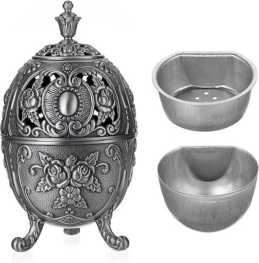 JUXYES Vintage Incense Burner Holder with Removable Ash Catchers, Metal Censer Antique Cone Coil Incense Burner Holder Zinc Alloy Spiritual Aromatherapy Yoga Meditation Gifts Retro Home Decoration - Bloomnest