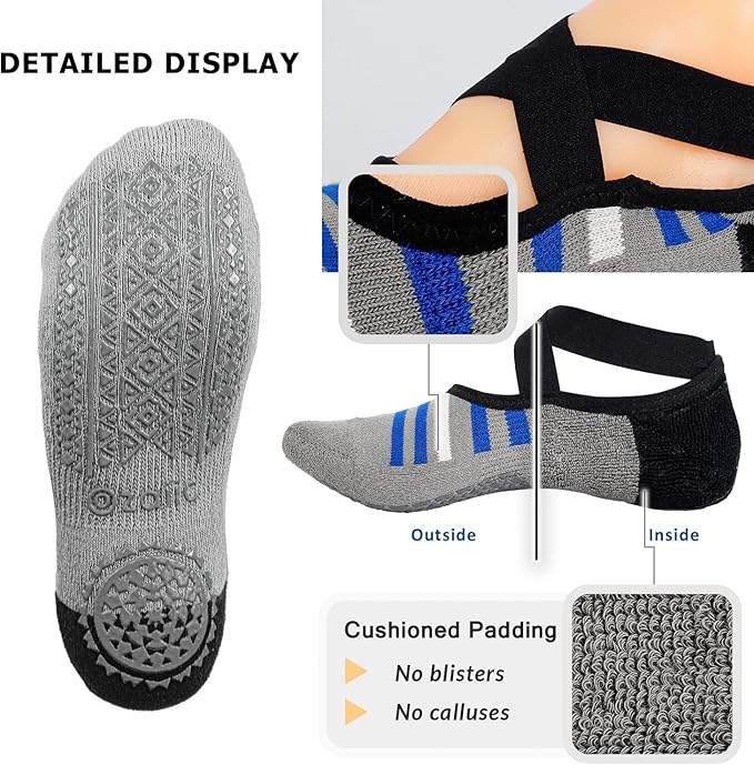 Ozaiic Pilates Socks for Women Non Slip Grip, Yoga Socks with Grippers for Barre, Hospital, Ballet, Dance, Barefoot Workout - Bloomnest