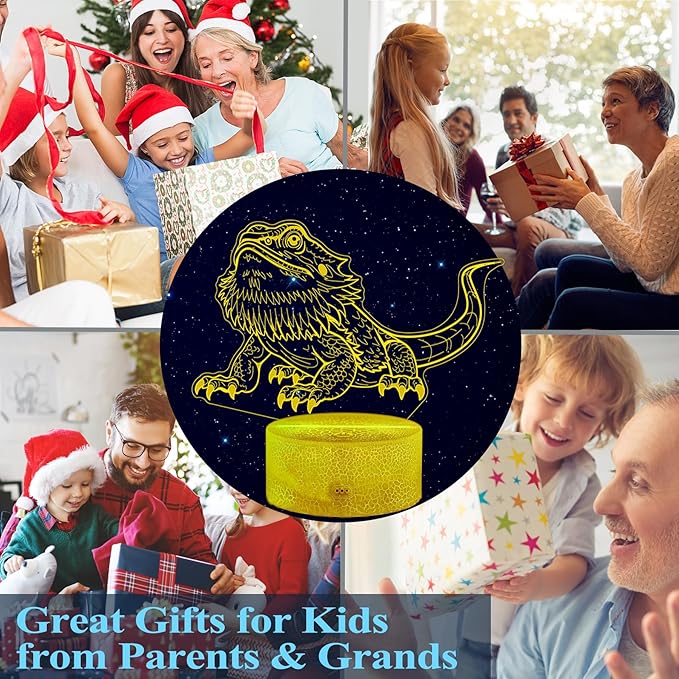 Bearded Dragon Gift, Bearded Dragons Night Light with Remote Control, 16 Colors Changing, RGB Flashing Mode, Dimmable, Great Bearded Dragon Tank Accessory and Decor - Bloomnest