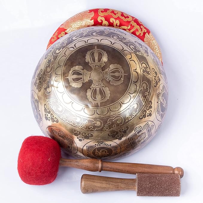 Large Tibetan Singing Bowl Set - 11" Master Healing Big Professional Grade For Sound Bath Chakra 7 Metal Meditation Yoga By Himalayan Bazaar HimalayanBazaar