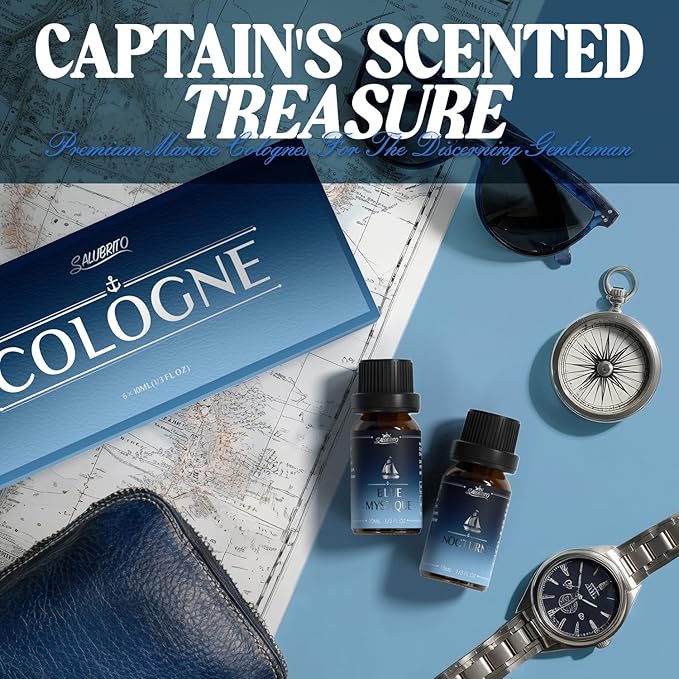 SALUBRITO Cologne Fragrance Oils, Premium Essential Oil Set for Diffuser, Soap, Candle Making Scents, Amber Oud, Midnight Musk, Blue Mystique, Sweet Tobacco, Nocturne, Cologne - Bloomnest
