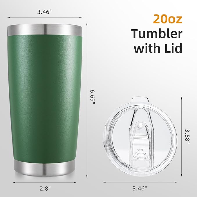 20 oz Tumbler Bulk with Lid Stainless Steel Insulated Tumblers Double Wall Vacuum Coffee Mug Powder Coated Tumbler Cups for Cold and Hot Drinks, Dark Green, 6 pack