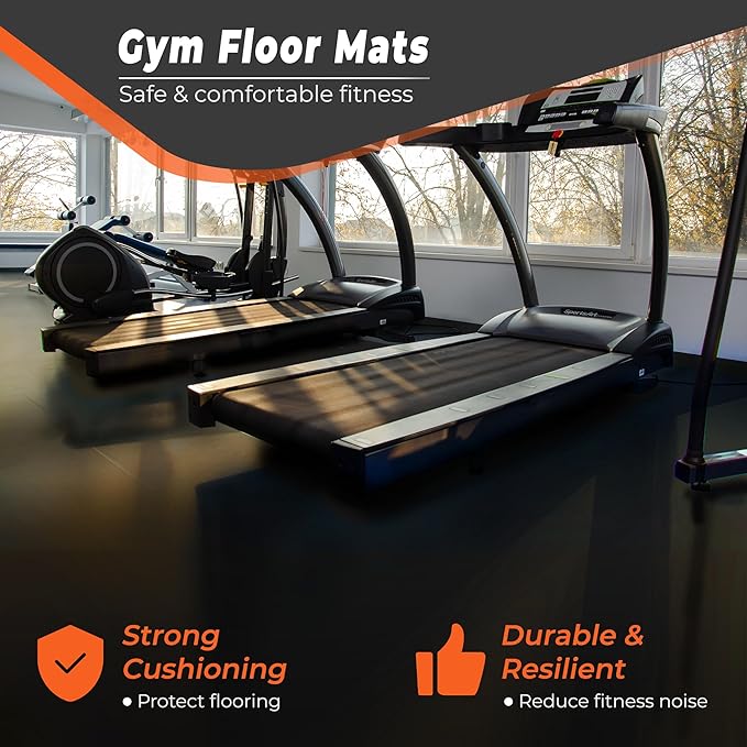 SUPERJARE 0.4'' Thick 12 Pcs 48 Sq Ft Rubber Top Exercise Equipment Mats, High Density EVA Foam Mats with Rubber Top, Interlocking Gym Flooring for Home Gym, Protective Workout Mat, Black - Bloomnest