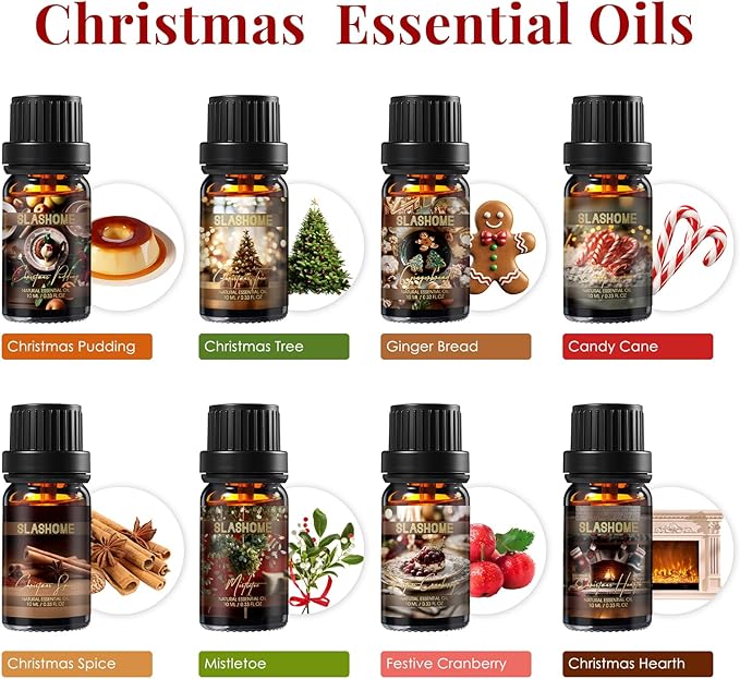Christmas Essential Oils Gift Set, 8 Pcs Winter Essential Oils for Diffusers for Home, Candle and Soap Making, Aromatherapy Oils for Diffuser, Humidifiers, Skin Care, Massage, Gift for Women & Men - Bloomnest