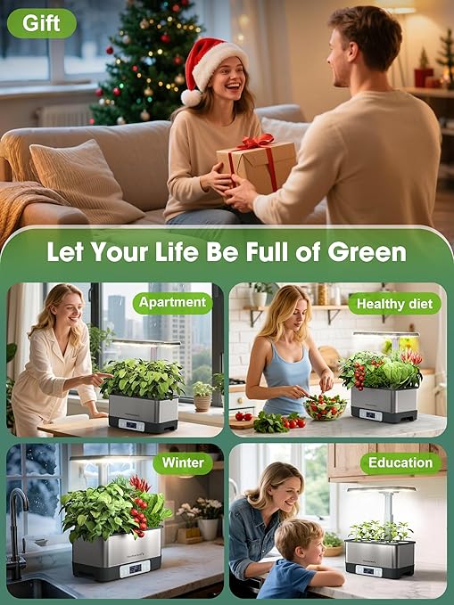 Hydroponics Growing System Kit, 8 Pods Smart Indoor Herb Garden with WiFi App Control, Seeds Pod Kit,LED Grow Light,Stainless Steel Herbs Planter for Lettuce,Basil,Gardening Gifts - Bloomnest