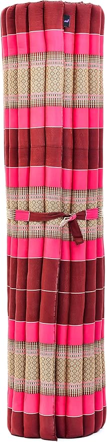 Leewadee - Foldable Floor Mattress - Japanese Roll Up Futon -Trifold Tatami Mat- Guest Floor Bed - Camping Mattress - Thai Massage Mat, Kapok Filled, 75 x 57 inches, Auburn Pink - Bloomnest