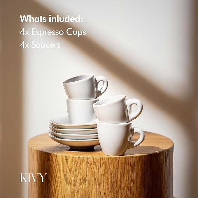 KIVY 3 oz Espresso cups set of 4 - Thick walled stoneware espresso cup set - Italian style espresso cups and saucers - Demitasse cups set of 4 - Small coffee mugs - Demitasse cups and saucers sets - Bloomnest