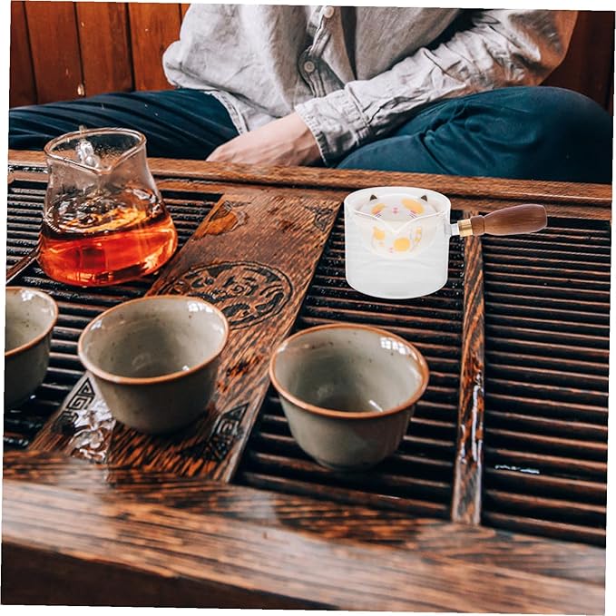 Rotation Ceramic Glass Tea Maker with Side Wooden Handle Practical Small Capacity Teapot for Loose Leaf and Blooming Tea Easy to Clean and Pour Compact Design for Home and Office