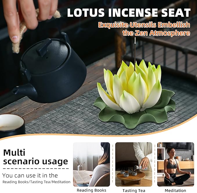 Lotus Incense Burner - Incense Burner Holder for Home Incense Holder Decor Incense Holder for Sticks Yoga, SPA(Z4-Green Yellow) - Bloomnest